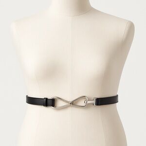 Belt | Sculptural Silver Clasp Black Adjustable Waist Vegan Leather Belt